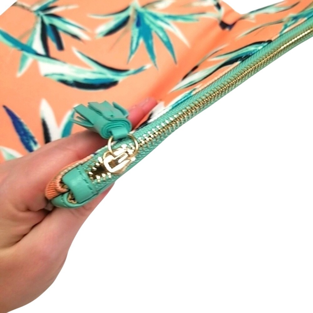 Rachel Pally NWOT Mint Green Bird OF Paradise Floral Zip Clutch Evening Bag - Picture 6 of 7